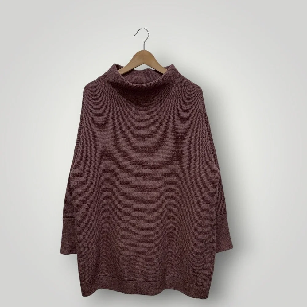 Free People Ottoman Slouchy Ribbed Mock Neck Sweater Tunic In Nutmeg Small S‎